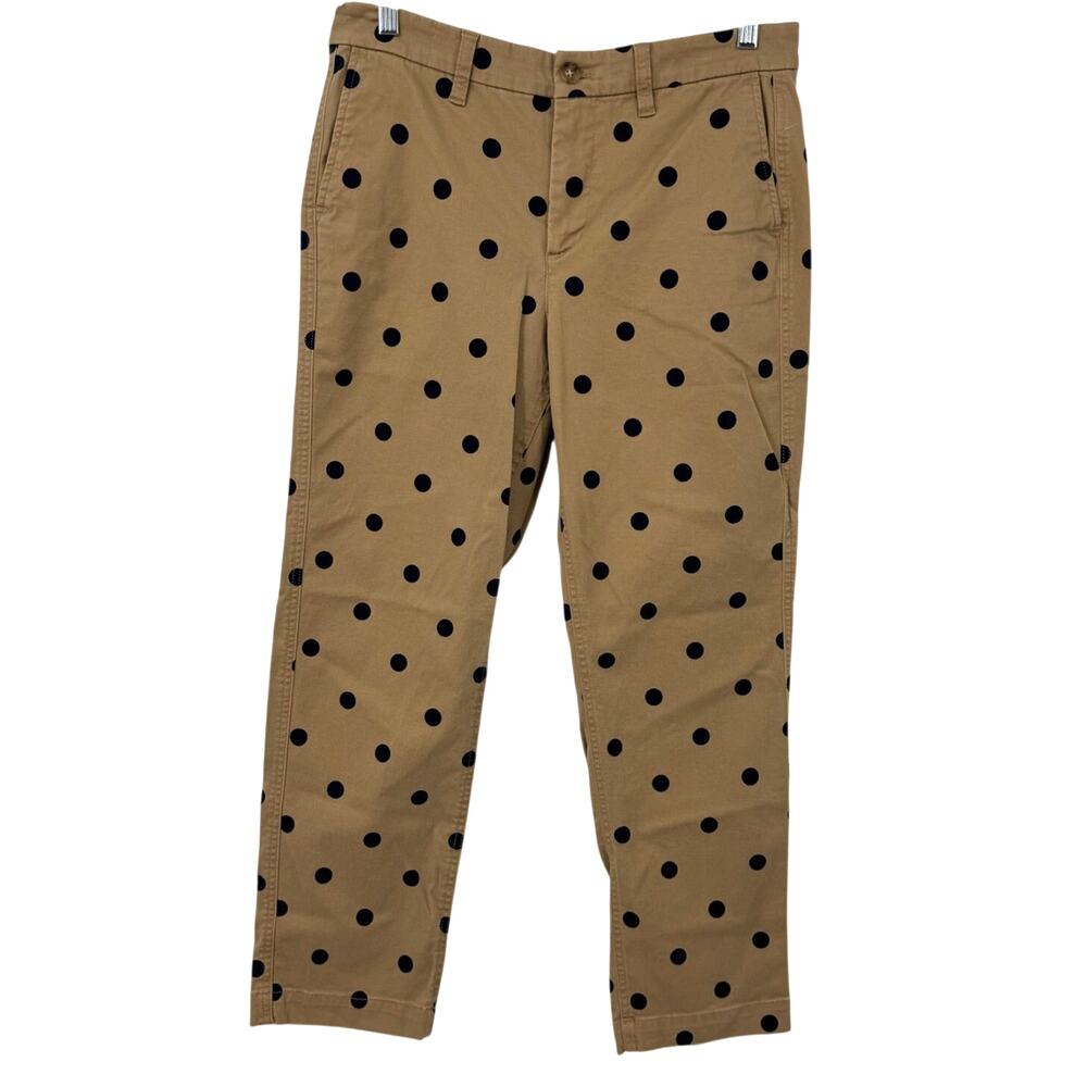 J. Crew Factory High Rise Girlfriend Chino Pants 8 Tan Polka Dot Preppy Artsy